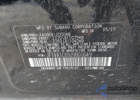 2018 Subaru Wrx Premium z USA, uszkodzony, nr VIN JF1VA1C69J9801649